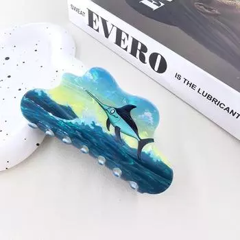 1 шт. Персонализированная заколка в островном стиле с принтом дофамина, с ощущением высокого класса, изысканная заколка для волос в виде кокосовой пальмы и облака