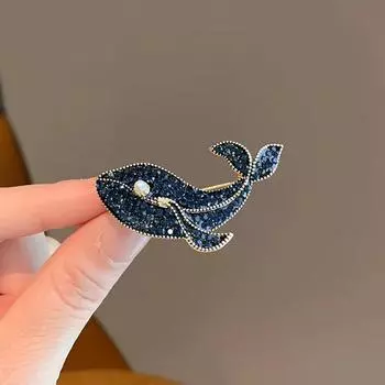 1 шт. Pinkdudu модная брошь в виде кита с синим бриллиантом, новая брошь в виде животного со стразами и жемчугом для женщин, ювелирные изделия, подарки PD1828 синий