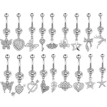 1 шт., пирсинг для пупка из нержавеющей стали, длинная подвеска в виде бабочки в форме сердца и пятиконечной звезды, ювелирное украшение для пирсинга пупка M
