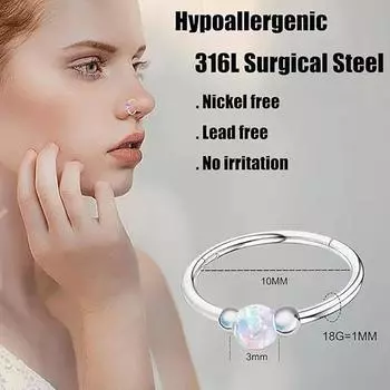 1 шт., пирсинг носа из голубого опала, золотое кольцо для перегородки носа, нержавеющая сталь, пирсинг ушной раковины, хрящ, 18 г, ювелирные изделия 1.0x10mm белый