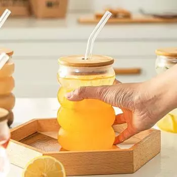 1 шт. Питьевой стакан с крышкой и соломинкой, стеклянные питьевые чашки для фруктового чая, высокое боросиликатное стекло, холодный напиток, чашка для домашнего напитка, подарок 350ml чистый