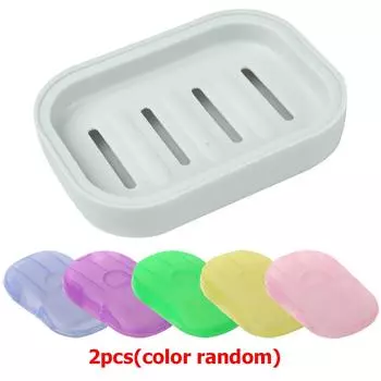 1 шт. Пластиковая мыльница с 2 шт. Мыльные хлопья Цвет отправляется случайным образом Портативные дорожные бумажные мыльные основные ежедневные аксессуары для ванной