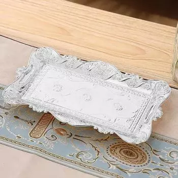 1 шт. пластиковая тарелка, золотой и серебряный поднос для закусок, европейская обеденная тарелка, реквизит для фотосъемки 17,2X33,5 см серебряный