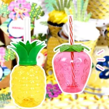 1 шт. Пластиковые фруктовые стаканчики для пляжной вечеринки в форме фруктов, соломенные стаканчики для тропических соломенных стаканчиков, летние фруктовые стаканчики для вечеринки в честь дня рождения, разноцветные 500ml