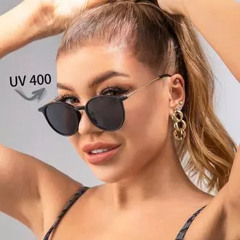 1 шт. Пластиковые круглые украшения, стильные солнцезащитные очки с защитой от ультрафиолета для вождения на открытом воздухе, повседневные аксессуары для жизни no size чёрный/золотой