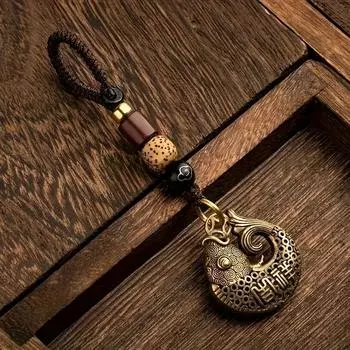 1 шт., плетеная вручную веревка из чистого латунного металла, благоприятная золотая рыбка, ретро-подвеска для ключей от автомобиля, полый дизайн, кулон, креативный подарок для мужчин Lucky And Rich Fish