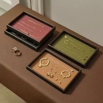 1 шт. плетеный кожаный поднос, роскошный поднос для демонстрации ювелирных изделий, чайная тарелка, реквизит для фотосъемки из дерева 30x20x3,5 см