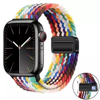 1 шт. плетеный нейлоновый регулируемый ремешок с магнитной пряжкой для iWatch Ultra 49 мм, 45 мм, 44 мм, 41 мм, 40 мм, 38 мм, магнитный дышащий для IWatch 9, 8, 7, 6, 5, 4, 3, 2, 1 SE For 38mm 40mm 41mm белый/разноцветный