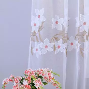 1 шт., плиссированная лента с цветочной вышивкой, стильная оконная панель, тюль, занавеска для домашнего текстиля, декор для гостиной, серия Nuan W100cm x L200cm белый