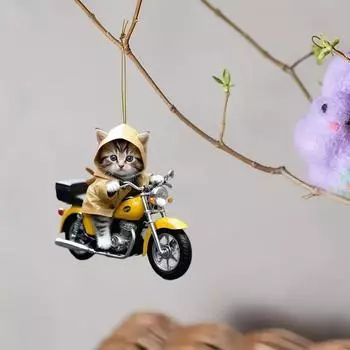 1 шт., плоская 2D акриловая подвеска в виде кошки для езды на мотоцикле, украшение для зеркала заднего вида, украшение для автомобиля, сумка для украшения дома, кулон Kaeychain A2
