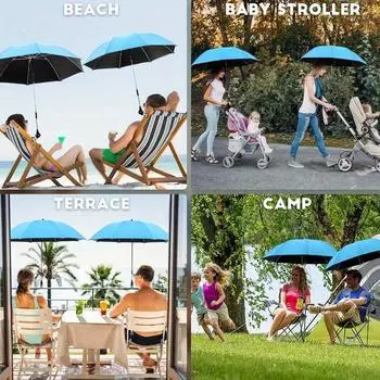 1 шт. пляжный зонт с универсальным зажимом, UPF 50+, регулируемый на 360 ° пляжный зонт, портативный уличный зонт
