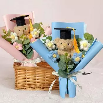 1 шт. плюшевая игрушка мини-медвежонок студент подарок на выпускной букет своими руками вязаный подсолнух украшение для вечеринки вязаный крючком цветок