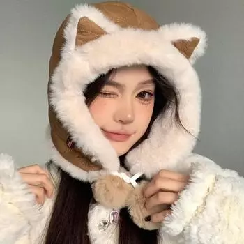 1 шт. плюшевая шапка с лисьими ушками, холодостойкая шапка Lei Feng, защита ушей, дизайн с шариками для волос
