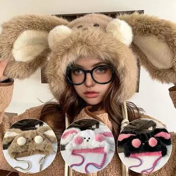 1 шт. плюшевая толстая ветрозащитная зимняя уличная шапка с кроличьими ушками шерстяная шапка Lei Feng шапка для защиты ушей