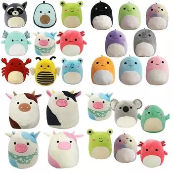 1 шт., плюшевые игрушки Squishmallow, каваи, птица, динозавр, лягушка, щенок, корова, панда, чучело, выберите свой любимый подарок, мягкая игрушка, подарок для детей, 20 см cow black and white