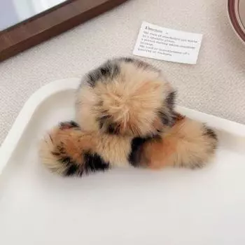 1 шт. плюшевый краб для волос на осень и зиму, леопардовый принт, кроличий мех, клипса-акула, милая пушистая заколка для волос, головной убор, пушистый краб для волос, головной убор