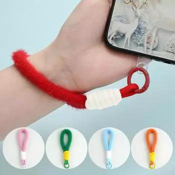 1 шт. плюшевый шнурок-сетка красный автомобильный брелок портативный пушистый ручной шнурок чехол для телефона школьная сумка Ins стиль анти-потеряшка короткий многоцветный