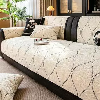 1 шт. плюшевый тканевый чехол для дивана, нескользящий, теплый, утолщенный, подушка для дивана для гостиной, универсальный защитный коврик для дивана в форме буквы L, черный край 70x70