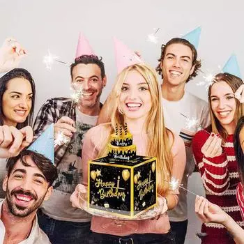 1 шт. Подарочная коробка на день рождения с открыткой на торт, забавная качающаяся денежная коробка, креативные подарки на день рождения для мужчин и женщин 13x13x11cm