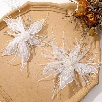 1 шт., подарочная заколка для волос на вечеринку, аппликация из ткани, хрустальные бусины, кружево, перо, своими руками, хрустальные бусины, аксессуары для одежды, головной убор в виде цветка белый