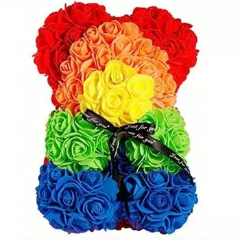 1 шт., подарок на день рождения в День святого Валентина, искусственный медведь из роз, 25 см, плюшевый медведь из роз на свадьбу, День матери и годовщину, включая прозрачную подарочную коробку синий