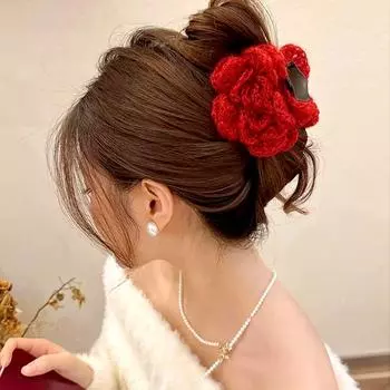 1 шт., подарок в виде розы, модная вязаная заколка для волос в виде цветка Grace Rose, День святого Валентина, мягкие заколки для волос, аксессуары для волос в виде когтей, вечеринка красный