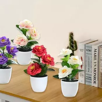 1 шт. поддельные растения настольный орнамент декор комнаты искусственный цветок камелия бонсай моделирование в горшке фиолетовый