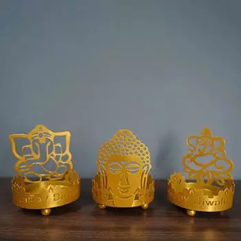 1 шт., поделки, украшение для дома, полая тень, металлическая статуэтка Будды, подсвечник, фестиваль Дивали