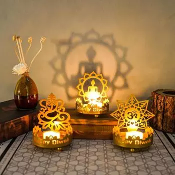 1 шт., поделки, украшение для дома, полая тень, металлическая статуэтка Будды, подсвечник, фестиваль Дивали