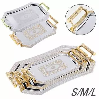 1 шт., поднос для хранения из нержавеющей стали в скандинавском стиле с ручкой из смолы, витрина для ювелирных изделий, тарелка для отеля, ресторана, сервировочное блюдо, домашний декор S серебряный