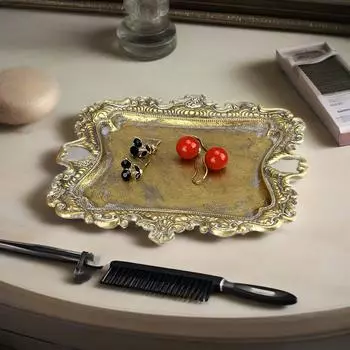1 шт., поднос для хранения ювелирных изделий, ретро-европейский металлический поднос для безделушек, металлический поднос для украшений для комода, металлический держатель для колец, деревенский 12,5x11,3 см 12.5*11.3*1.8CM