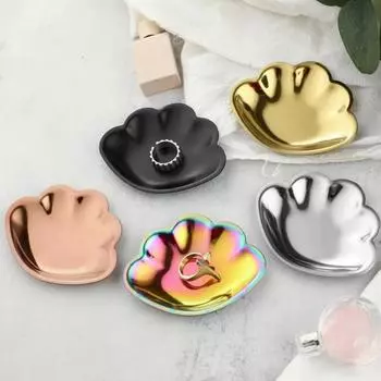 1 шт., поднос для ювелирных изделий в форме ракушки, зеркальный блеск, нержавеющая сталь, многофункциональный держатель для хранения косметики для женщин и девочек, товары для дома 1pc color A