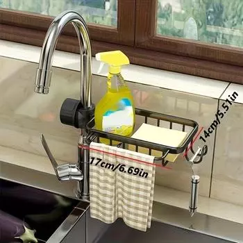 1 шт. подставка для губки, свободное пространство для перфорации, алюминиевая подставка для слива кухонной раковины, подставка для смесителя с губкой, подставка для слива мыла, подвесная корзина для хранения, кухонные аксессуары Small чёрный