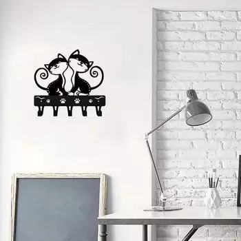 1 шт. Подставка для ключей с двумя кошками, настенное крепление, украшение в форме художественного произведения, аксессуары, металлическое настенное искусство для любителей кошек светло-серый