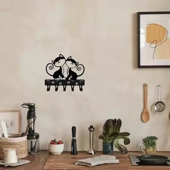 1 шт. Подставка для ключей Twin Cats, настенная, с крючком, в форме художественного произведения, аксессуары для украшения, настенная, держатель для ключей, художественные изделия светло-серый