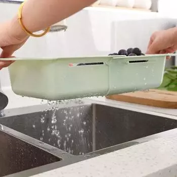 1 шт. Подставка для посуды Многофункциональная выдвижная корзина для мытья и сушки продуктов Выдвижная и регулируемая корзина для мытья овощей розовый