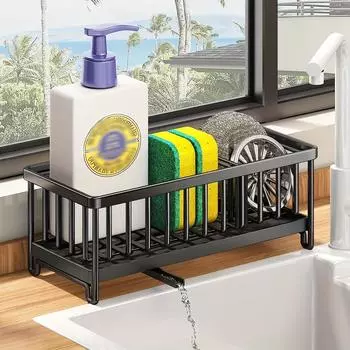 1 шт. подставка для слива губки, кухонная раковина из нержавеющей стали, держатель губки с разделителем, щетки для мытья посуды, хранение губки, принадлежности для домашней кухни чёрный