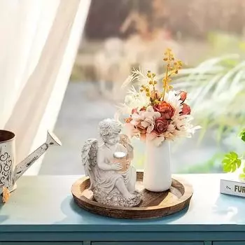 1 шт. Подставка для свечей в деревенском стиле, круглый деревянный поднос, подставка для свечей из дерева, подставки для чайных свечей 20x20.5x2.5cm