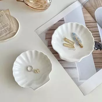 1 шт., подставка для украшений, подставка для украшений, роскошный поднос в виде ракушки, скандинавские подносы для украшений, декоративный поднос для хранения, белый, 2 размера S