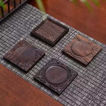 1 шт. подставка под чашку для чая, термостойкая квадратная подставка под тарелку, нескользящая подставка под чашку, креативная подставка под чашку для чайной церемонии в стиле дзен, черное дерево, сандаловое дерево