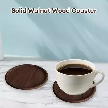 1 шт. Подставка под стакан из цельного орехового дерева, круглая деревянная подставка под стакан, многоразовый коврик под чашку, прочная термостойкая подставка под чашку для чая и кофе, салфетки 8.8x8.8 cm&Round