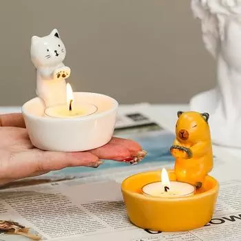 1 шт. подсвечники для домашнего керамического украшения дома атмосферная лампа милый подсвечник для ароматерапии настольное украшение мультфильм 2 стиля