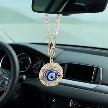 1 шт. Подвеска для автомобиля «Глаз дьявола», подвеска для зеркала заднего вида, металлическая цепочка для ключей со стразами, жемчужная цепочка, подвеска для сумки
