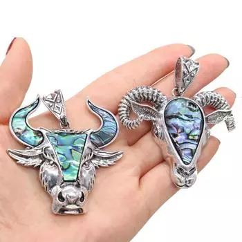 1 шт., подвеска из натуральной зеленой ракушки-ушка, винтажные подвески в виде головы быка и овцы для самостоятельного изготовления женского и мужского ожерелья, подвесного украшения, аксессуаров 1Pc/5060mm зелёный