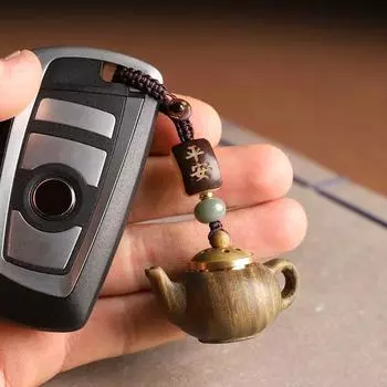 1 шт. подвеска из зеленого сандалового дерева в виде автомобильной цепочки Kychain в китайском стиле, подвесной горшок, выдолбленные деревянные резные украшения, резной чайник, саше