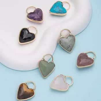 1 шт. Подвеска Love Lock из натурального камня, аметист, персиковое сердце, граненый кулон для женщин, подарок на день рождения, Хэллоуин, Рождество 18mm