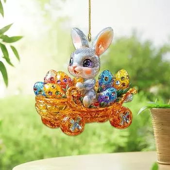 1 шт. Подвеска на рюкзак, милый кулон в виде кролика, праздничные подарки, стразы, пасхальная цветная роспись, пряжка для ключей, акрил 7.1*8CM