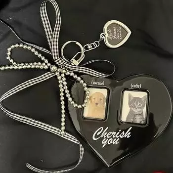 1 шт., подвеска-наклейка в виде банта, держатель для фотокарточки для пары, 2-дюймовый брелок для ключей, набор для хранения в красную клетку, сердце любви