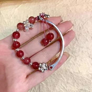 1 шт. Подвеска с кисточкой, средний старинный стиль, подарок на день рождения, модная бижутерия, китайский стиль, браслет из клубничного кварца розовый