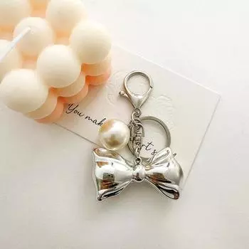1 шт. подвеска, симпатичное украшение для автомобильного ключа, жемчужный бант, корейская подвеска, сумка-бант, брелок для наушников, чехол серебряный